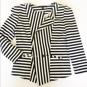 Black and white striped soft cotton blazer